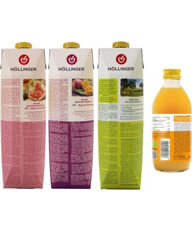 Hollinger Bio Premium Pack Mixte Jus de Fruits Biologiques P che Mangue Pomme Sauvage 3x1L Plus Boisson Immun+ Gingembre 330ml - Buy Online on GoSupps.com