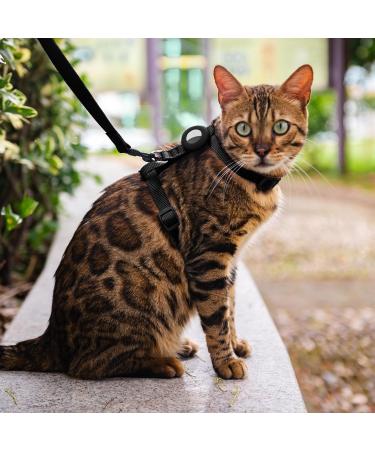 VKPETFR Cat Harness and Leash Set Escape Proof for Walking Adjustable Cute Kitten Harness Leash with Airtag Holder for Small Large Cats Lightweight Soft Walking Travel Harness (Black) - Buy Online on GoSupps.com