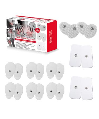TENS Unit Pads - Premium Quality Snap Replacement Electrodes for TENS and EMS Electrotherapy - Self Adhesive Reusable Patches up to 30 Times (20 Pads) Combo (S L XL) 20 Piece Set