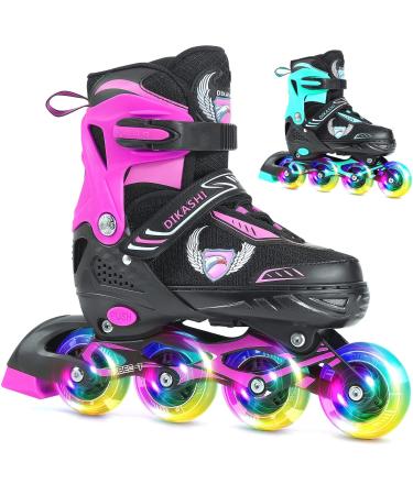 GIEMIT Adjustable Inline Skates for Ages 3-6 Toddler & 5-8 Kids, Outdoor Roller Skates for Girls Boys Beginners with Light up Wheels Pink Medium