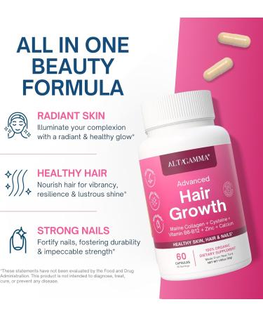 ALTAGAMMA Hair Growth Supplements - Nourishes Thinning Strengthen Nails & Skin & Combat Hair Loss - Hair Growth Vitamins for Women & Men with Marine Collagen Peptides 60 Capsules | 30 Day Supply - Buy Online on GoSupps.com