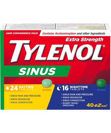 TYLENOL Sinus Extra Strength eZ Tabs Relieves Sinus congestion and other Sinus symptoms Daytime and Nighttime Convenience Pack 40ct - Buy Online on GoSupps.com