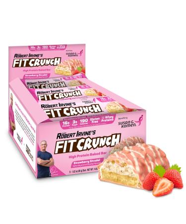 FITCRUNCH Snack Size Protein Bars, Benefiting Susan G. Komen, High Protein, Just 3g of Sugar & Soft Bake Core (9 Snack Size Bars, Strawberry Strudel)