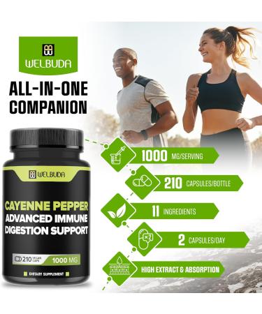 210 Capsules - Cayenne Pepper Supplements Extract 10:1 with Berberine HCI Garlic Bulb Olive Leaf & More - Combined Formula for Digestive Health Heart Health & Immunity Function Support 210 Count (Pack of 1) - Buy Online on GoSupps.com