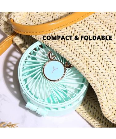 UNAGLAM Compact Pocket Makeup Mirror with LED Light & Fan - 3-in-1 Mini Travel Mirror for Makeup & Cooling - USB Rechargeable - Grass - Buy Online on GoSupps.com