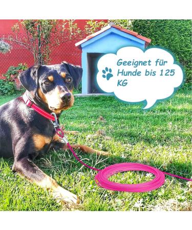 Hofleine 9m Cable Leash for Large Dogs - Durable Linen Tie Out for Medium & Large Dogs Up to 40kg - Perfect for Camping - Pink - Buy Online on GoSupps.com