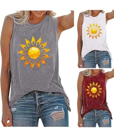 TIMIFIS Women's Sunflower Tank Top - Round Neck Sleeveless Shirt for Yoga and Workout, XX-Large Red - Buy Online on GoSupps.com