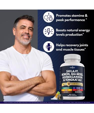 Shilajit Supplement with Sea Moss Ashwagandha Tongkat Ali Boron Magnesium - Fulvic Acid Capsules - 120 Count - Buy Online on GoSupps.com