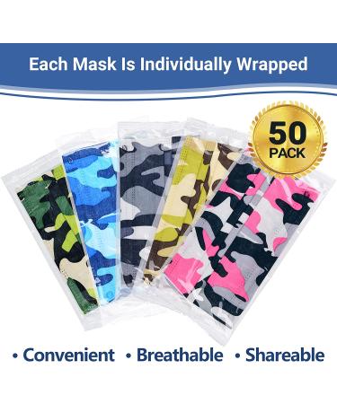 Black Disposable Face Masks - 50 Pack | 3 Ply Protective Mask for Men and Women | Breathable Adult Camouflage Design - Buy Online on GoSupps.com