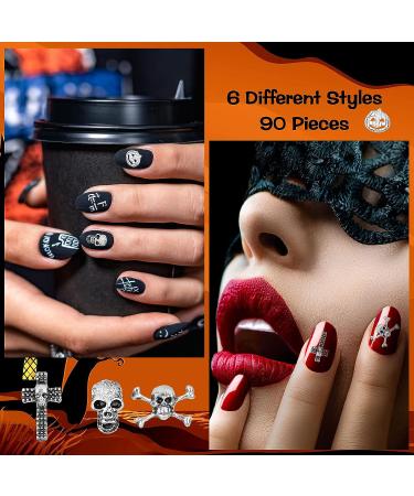 90 Pieces Halloween Metal 3D Nail Charms - Skull, Pumpkin, Cross, Skeleton Shape Nail Design Jewelry - DIY Nail & Cellphone Decoration - Buy Online on GoSupps.com