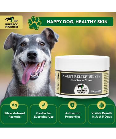 Biteback 'Sweet Relief Silver' Cream - Essential Silver-Infused Antiseptic Cream for Dogs: Ideal for Minor Wounds Abrasions & Rubs - Benzyl Benzoate Dog First Aid Essentials - 100g - Buy Online on GoSupps.com