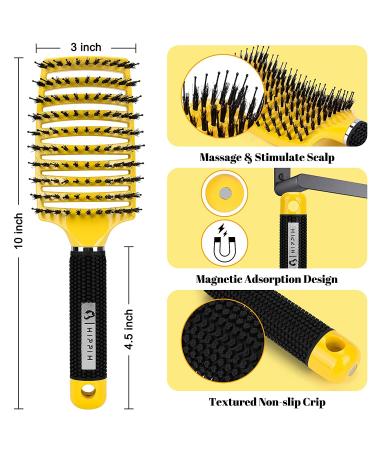 HIPPIH Detangling Brush 2 Pack - Boar Bristle Hair Brush for Women, Men & Kids - Ideal for Wet or Dry Hair - Adds Shine and Smoothness - Green - Buy Online on GoSupps.com