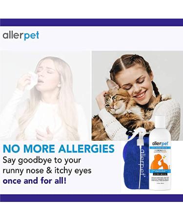 Allerpet Cat Dander Remover - 100% Non Toxic Allergen Reducer - Effective Cat Allergy Relief - USA Made - 12oz with Applicator Mitt & Sprayer - Buy Online on GoSupps.com