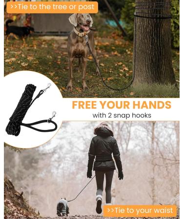HAPPY HACHI 15m/50ft Reflective Dog Training Lead | Nylon Rope with Soft Handle and 2 Swivel Clips | Ideal for Large, Medium, and Small Dogs | Black - Buy Online on GoSupps.com