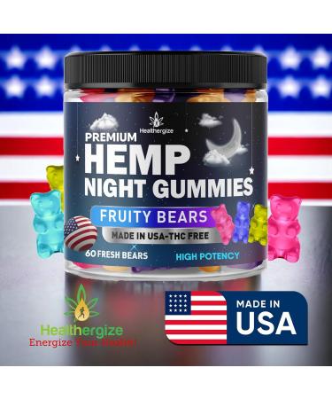 Healthergize Hemp Gummies Night Time, High Potency Nap Gummies, Peace and Relaxation, Hemp Oil Infused Gummy Bear, Good Mood, Calm, Restful Bedtime-Gomita para Dormir, Natural Hemp Oil-Made in USA - Buy Online on GoSupps.com