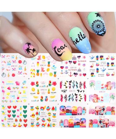 Summer Fruit Nail Stickers - Pineapple, Tropical Leaf Design | 12sheets - Buy Online on GoSupps.com