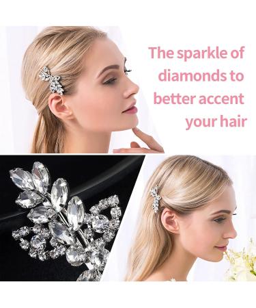 Diamante Hair Clips for Women Silver Hair Clips Bridal Hair Clip Leaf Wedding Hairpin Girls Hair Barrettes Wedding Hair Clips Valentine's Day Birthday Gifts - Buy Online on GoSupps.com