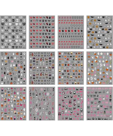 Halloween Nail Stickers 12 Sheets Self-Adhesive Nail Decal Pumpkin Ghosts Star Nail Art Decoration Design Supplies - Buy Online on GoSupps.com