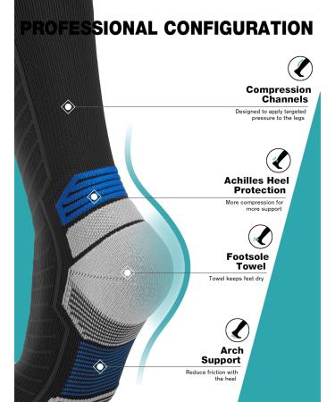 Compression Socks Women & Men 20-30 mmHg Bas de Compression Stockings Femme Homme Knee High for Running Travel B11-(4 Pairs) Black With Slate Gray and Black With Egyptian Blue Large-X-Large - Buy Online on GoSupps.com