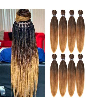 Pre Stretched Braiding Hair Ombre 30 Inch 8 Packs Synthetic Crochet Braids Hot Water Setting Professional Soft Yaki Texture Synthetic Hair Extensions(1B/30/27) 30 Inch (Pack of 8) T1B/30/27