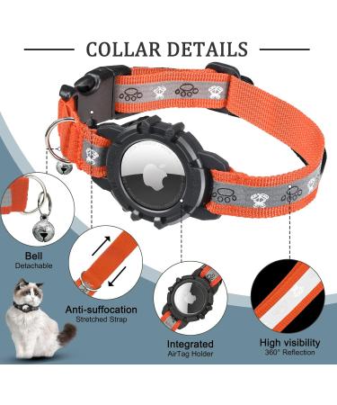 Reflective GPS Cat Neck Band with Apple AirTag - Adjustable & Bell Fits XS 7-9 inch Cats & Puppies - Jiarui Orange Collar - Buy Online on GoSupps.com