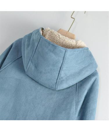 Buy Hanxiulin Womens Plush Fleece Jacket Warm Long-Sleeved Winter Coat with Hood Cuddly Outdoor Jacket in Blue - Buy Online on GoSupps.com