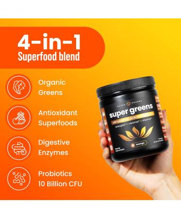 NutraChamps Super Greens Powder Premium Superfood | 20+ Organic Green Veggie Whole Foods | Wheat Grass Spirulina Chlorella | Antioxidant Digestive Enzyme & Probiotic Blends (9.0 OZ Mango) Mango 9 Ounce (Pack of 1) - Buy Online on GoSupps.com