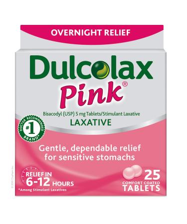 Dulcolax Pink Overnight Relief Stimulant Laxative Bisacodyl 5 mg Comfort Coated Tablets 25 Count