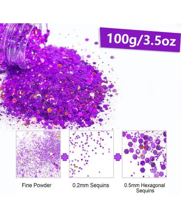 Hemoer Holographic Chunky Glitter - Purple 100g | Craft Glitter for Resin Face Nail Body Slime & Parties - Buy Online on GoSupps.com
