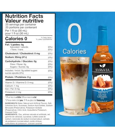 Syruvia Sugar-Free Salted Caramel Coffee Syrup 25.4 fl oz - Syrup for Coffee Lattes Shakes Smoothies Desserts 100% Vegan Gluten Free Kosher No-Calorie Coffee Syrup - Buy Online on GoSupps.com