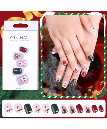 MELLIEX 48 Pieces Christmas False Nails Short 12 Sizes Artificial Press on Nails Full Cover Christmas Stick On Nails for Women Nail Art Decoration White Tree - Buy Online on GoSupps.com