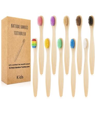 OUTIN Bamboo Toothbrushes for Kids Childrens Manual Brushes Bulk 10 Packs 3+ Years Organic Oral Tooth Cleaning Toothbrush Mixed Color 10 Pack