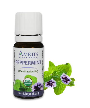 Amrita Aromatherapy Organic Peppermint Essential Oil 100% Pure Undiluted Mentha piperita Therapeutic Grade Premium Quality Aromatherapy oil Tested & Verified 10ML