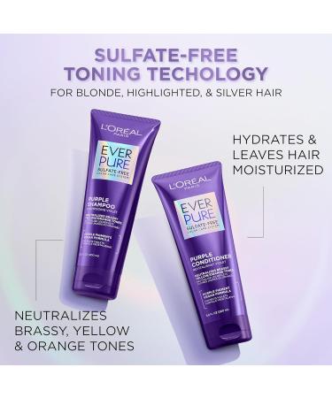 L'Oreal Paris EverPure Brass Toning Purple Shampoo and Conditioner Set - Sulfate Free, 6.8 fl oz, Pack of 2 - Buy Online on GoSupps.com
