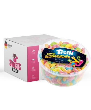 Trolli acid glowworms - explosive -acid taste 1kg recoverable can - acid worms |Packed with stylishem sweets n food packing tape