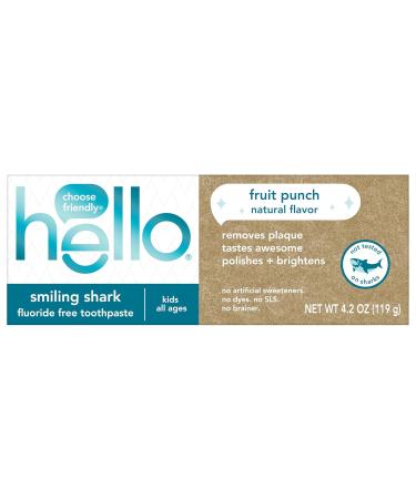 hello Smiling Shark Fluoride Free Kids Toothpaste - Natural Fruit Punch - 4.2 Oz - Pack of 3 - Buy Online on GoSupps.com