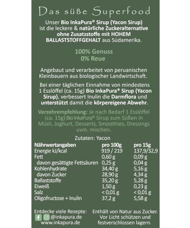InkaPura Organic Yacon Syrup 350g | High-Fiber Natural Sweetener | 100% Organic Raw Food Quality - Buy Online on GoSupps.com