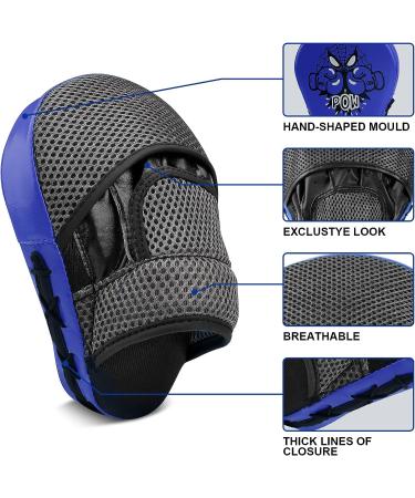 Kids Boxing Curved Focus Punching Mitts - Blue | MMA Muay Thai Kickboxing Martial Arts Karate Training | Gift Box Included - Buy Online on GoSupps.com