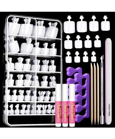 Teenitor White Press on Toenails for Women with Nail Glue 120pcs White Toe Nail Press ons Acrylic Toenail Kit Toe Nail Tips Square Fake Toe Nails Glue on Toe False Toenails for Missing Toenail