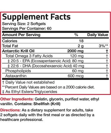 Bronson Antarctic Krill Oil 2000mg with Omega-3s EPA, DHA, Astaxanthin - 120 Softgels (60 Servings) - Buy Online on GoSupps.com
