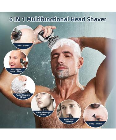 Qhecomce Head Shavers for Men 6-in-1 Elctric Razor for Bald Men 7D Wet/Dry Cordless Men's Electric Shaver Waterproof Grooming Kit - Wireless and Type-C Charging (Black&Silver) - Buy Online on GoSupps.com