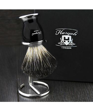 Black Badger Hair Men's Shaving Brush with Black & Metal Handle and Chrome Stand