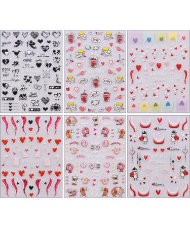 JMEOWIO 6 Sheets 3D Embossed Valentines Day Heart Nail Art Stickers Decals Self-Adhesive 5D Cute Colorful Nail Supplies Nail Art Design Decoration Accessories - Buy Online on GoSupps.com