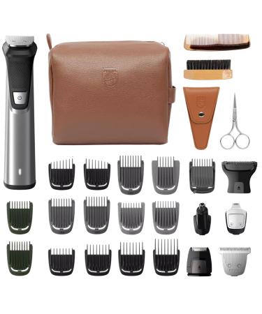 Philips Beard Trimmer for Men 29 Piece Mens Grooming Kit All-in-One Multigroom Trimmer and Shaver Series 9000 Hair Trimmer for Beard Head Body and Face Clippers for Men Silver