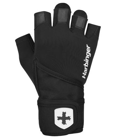 Harbinger Pro Wristwrap Gloves 2.0 for Weightlifting, Training, Fitness, and Gym Workouts with Wrist Support Black Large