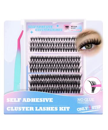 Self Adhesive Eyelashes Lash Clusters Kit Self Adhesive Individual Lashes kit 180 pcs Reusable Cluster Lashes Self Adhesive 30D 40D 50D No Glue 8-18mm Mixed Length Press on Lashes and Lash Tweezers 69-A