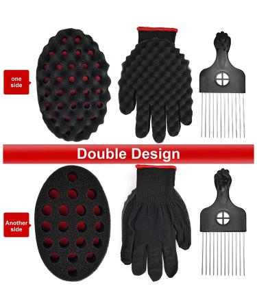 4-Pack Hair Sponge Set with Metal Hair Pick & Curl Sponge Glove - For Black Men Curls, Twists, Dreads, Locks, Afros, Coils - Buy Online on GoSupps.com