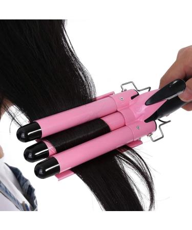 Nebula-X Three Barrel Curling Iron Wand - 1 Inch Ceramic Tourmaline Triple Barrels Dual Voltage Crimp (Pink) - Buy Online on GoSupps.com