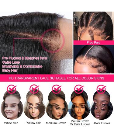 22 inch Upgraded Glueless Brazilian Virgin Human Hair Lace Frontal Wig for Black Women - 200% Density, Pre Plucked, Bleached Knots, Baby Hair | Natural Color - Straight 13x4 Lace Wig - Buy Online on GoSupps.com