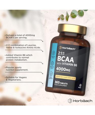 Vegan BCAA Tablet Supplement | 4000mg BCAAs | 365 Tablets | Vitamin B6 | Horbaach - Buy Online on GoSupps.com